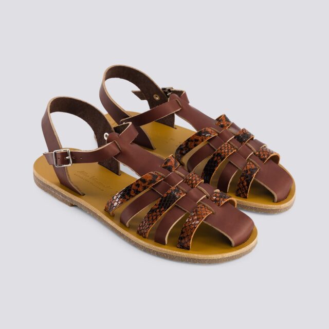 MAX VINCENT - SANDALES FERMEES DIANE cuir tannage vegetal python marron Femme