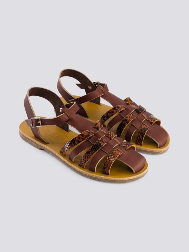 MAX VINCENT - SANDALES FERMEES DIANE cuir tannage vegetal python marron Femme