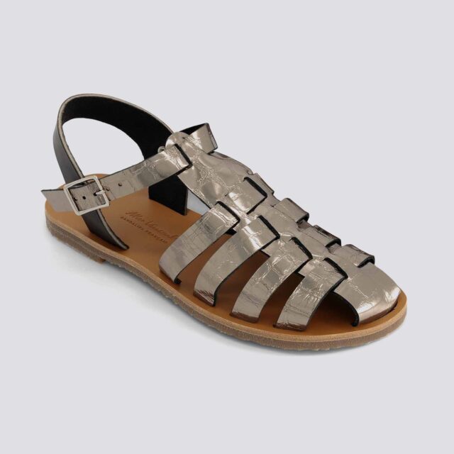 MAX VINCENT - SANDALES FERMEES HELENE CROCO cuir tannage vegetal metal Femme