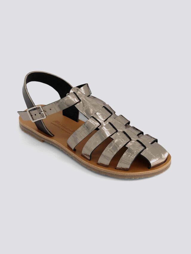 MAX VINCENT - SANDALES FERMEES HELENE CROCO cuir tannage vegetal metal Femme