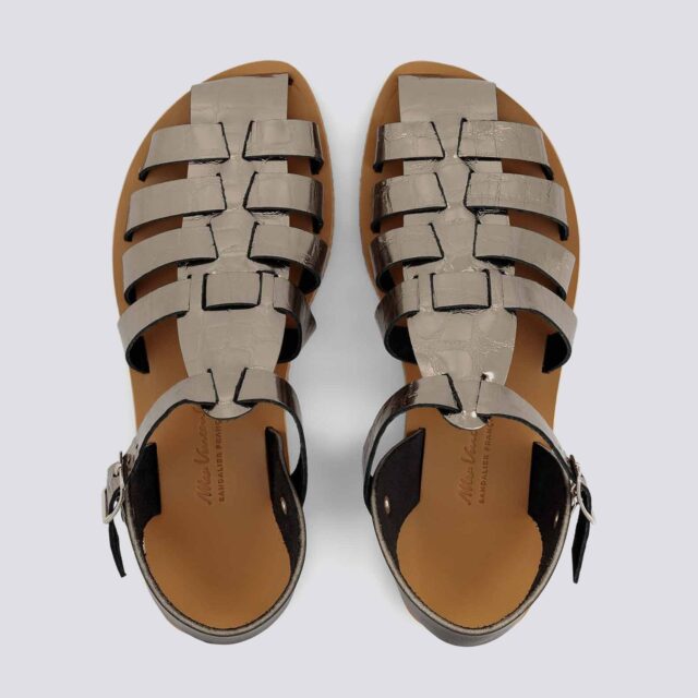 MAX VINCENT - SANDALES FERMEES HELENE CROCO cuir tannage vegetal metal Femme