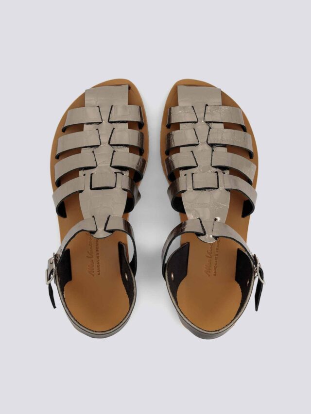 MAX VINCENT - SANDALES FERMEES HELENE CROCO cuir tannage vegetal metal Femme
