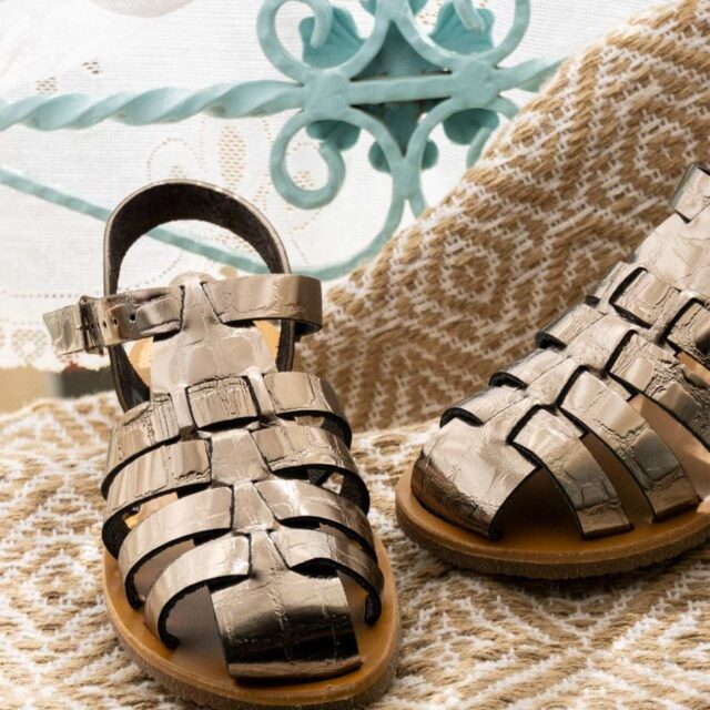 MAX VINCENT - SANDALES FERMEES HELENE CROCO cuir tannage vegetal metal Femme