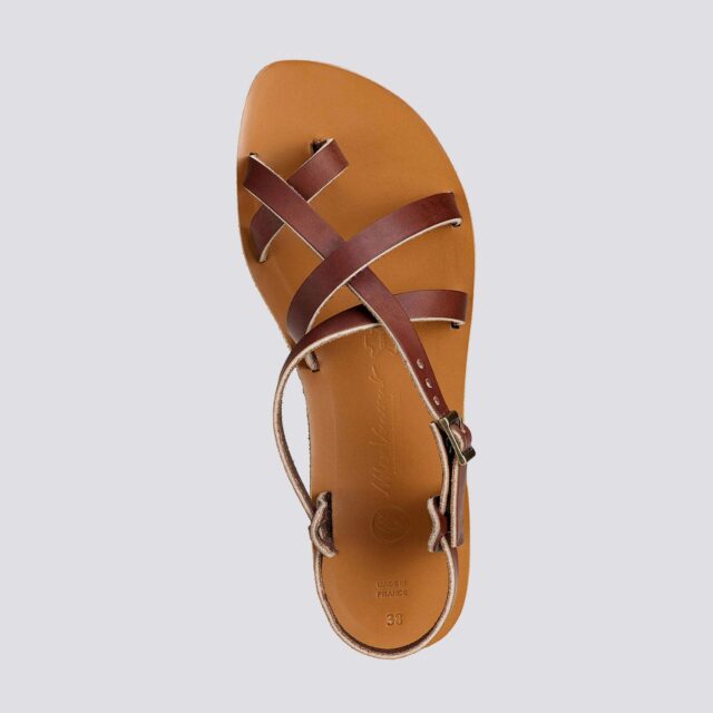 MAX VINCENT - SANDALES BRIDES CROISEES JAVA cuir tannage vegetal marron Femme