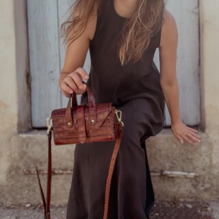 Sac en cuir marron crocodile