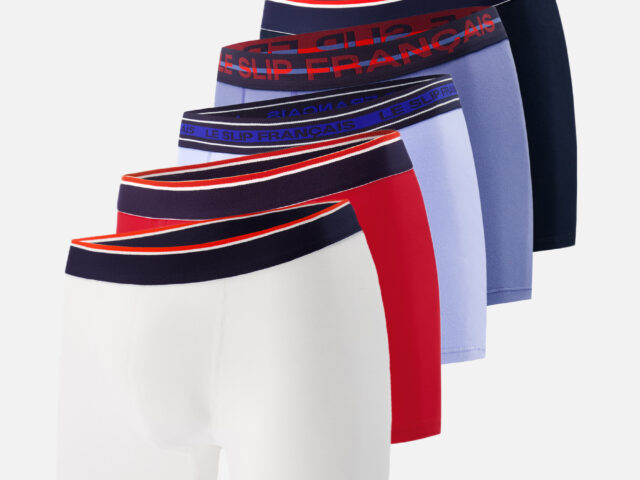 Le Slip Français - Pack Cinquo Boxer Marius Rouge Blanc Bleu Jean Bleu Ciel Rouge Cerise bleu