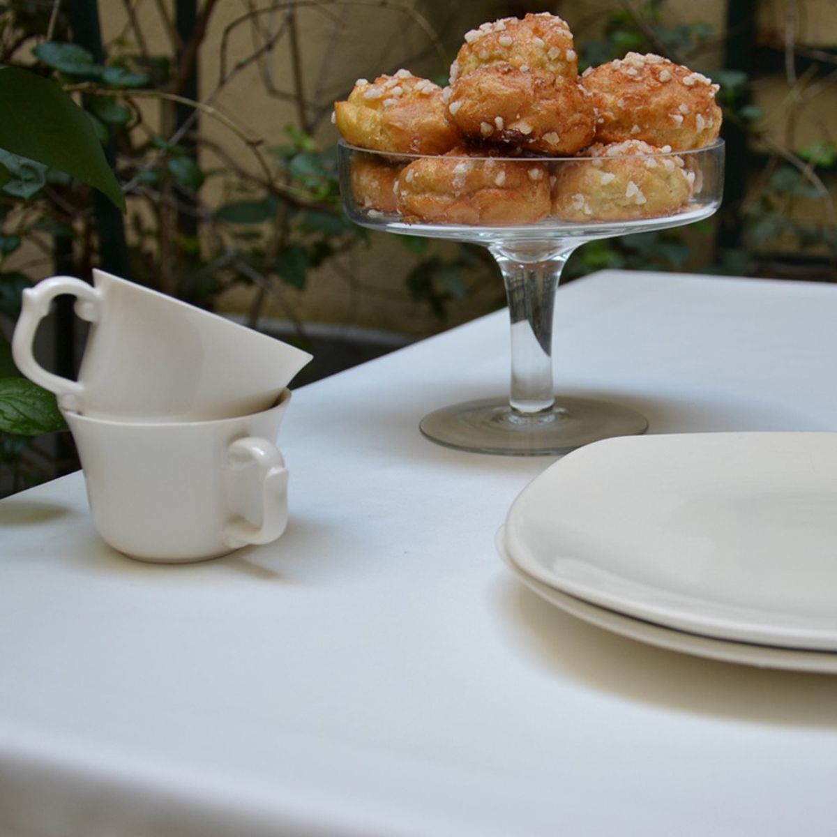 Fleur de soleil - nappe de table enduite blanche