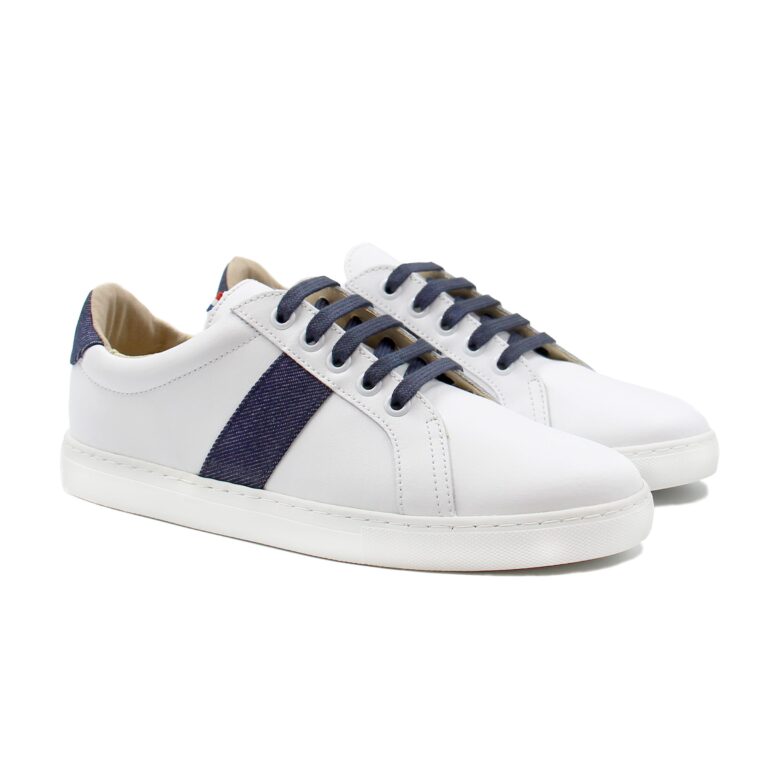 JULES & JENN - Baskets Made in France cuir blanc & denim