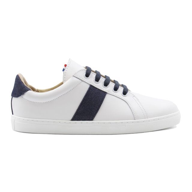 JULES & JENN - Baskets Made in France cuir blanc & denim