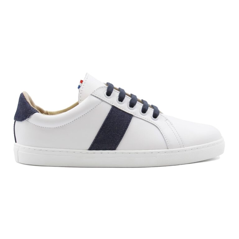 JULES & JENN - Baskets Made in France cuir blanc & denim