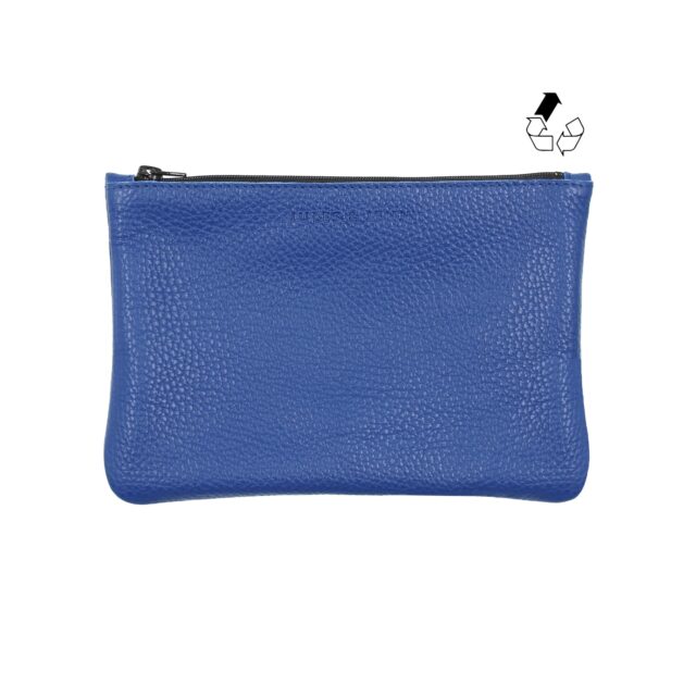 pochette cuir graine upcycle bleu moyen modele 1 JULES & JENN - Pochette en cuir grainé upcyclé bleu