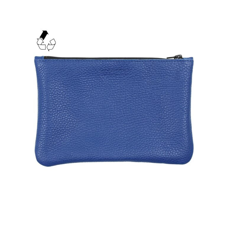 JULES & JENN - Pochette en cuir grainé upcyclé bleu