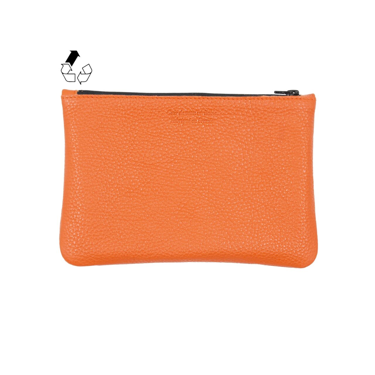 pochette cuir graine upcycle orange moyen modele 2 JULES & JENN - Pochette en cuir grainé upcyclé orange