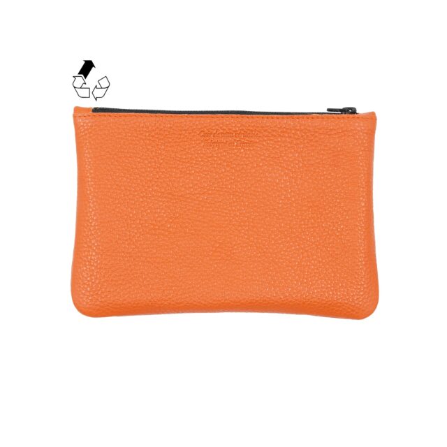 pochette cuir graine upcycle orange moyen modele 2 JULES & JENN - Pochette en cuir grainé upcyclé orange