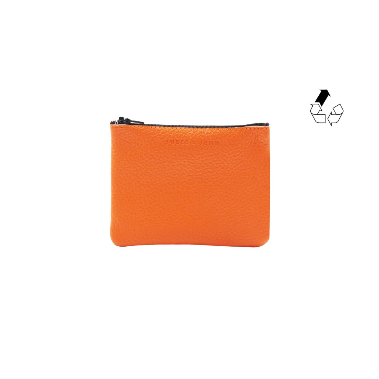 pochette cuir graine upcycle orange petit modele 1 JULES & JENN - Pochette cuir grainé upcyclé orange - petit modèle