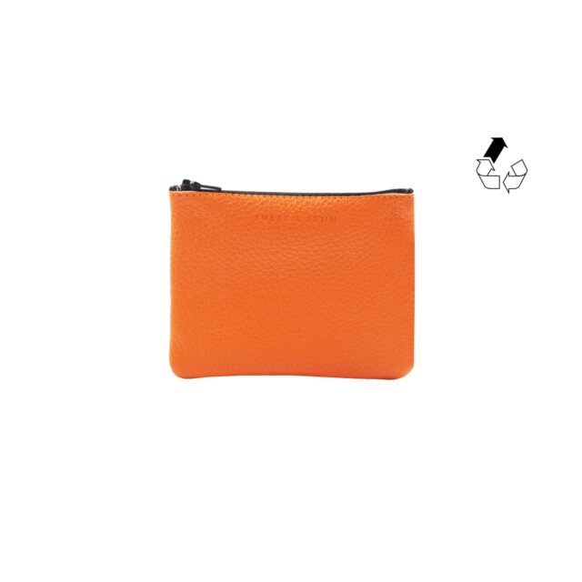 pochette cuir graine upcycle orange petit modele 1 JULES & JENN - Pochette cuir grainé upcyclé orange - petit modèle