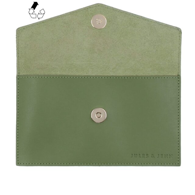 JULES & JENN - Pochette enveloppe cuir lisse upcyclé kaki