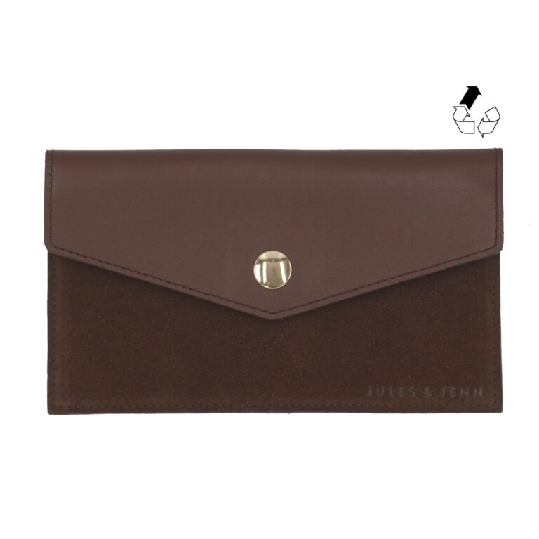 pochette enveloppe cuir upcycle marron 1 JULES & JENN - Pochette enveloppe cuir upcyclé marron