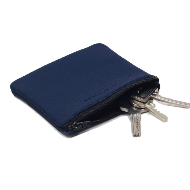 JULES & JENN - Pochette cuir grainé upcyclé bleu royal - Petit modèle