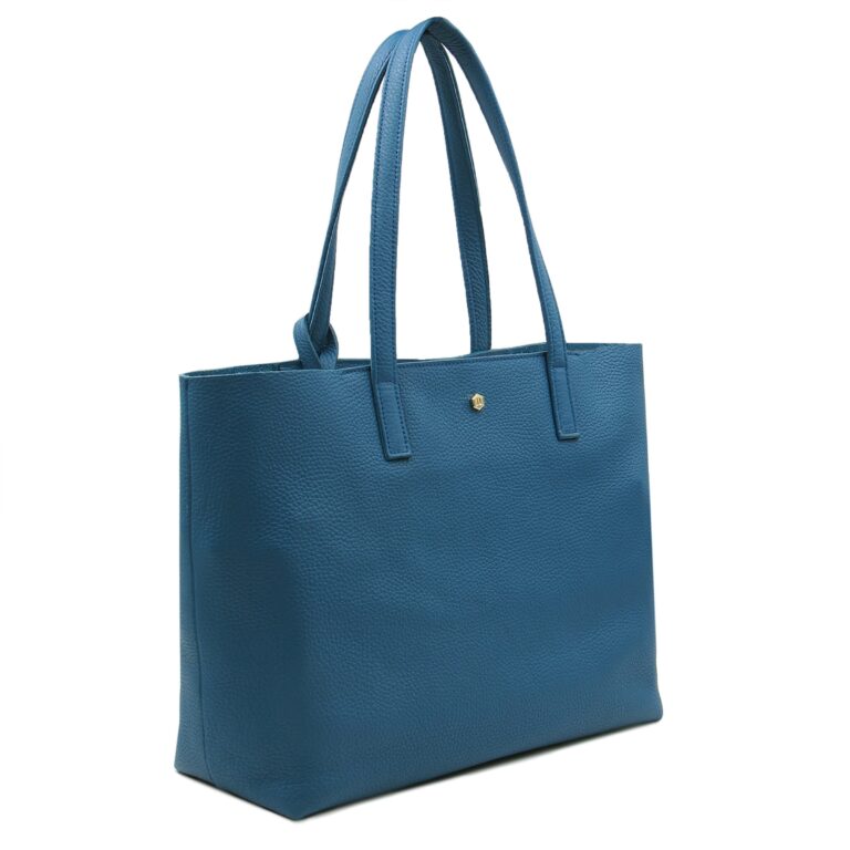 sac cabas cuir souple graine bleu denim 1 JULES & JENN - Sac cabas cuir souple grainé bleu denim
