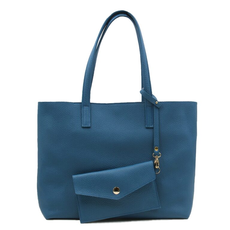 JULES & JENN - Sac cabas cuir souple grainé bleu denim