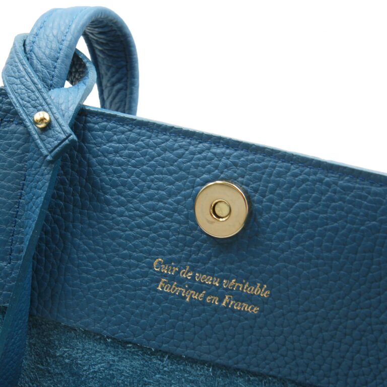 JULES & JENN - Sac cabas cuir souple grainé bleu denim