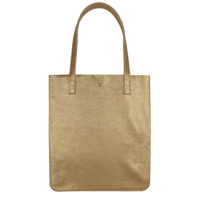 JULES & JENN - Sac cabas plat cuir grainé métallisé doré