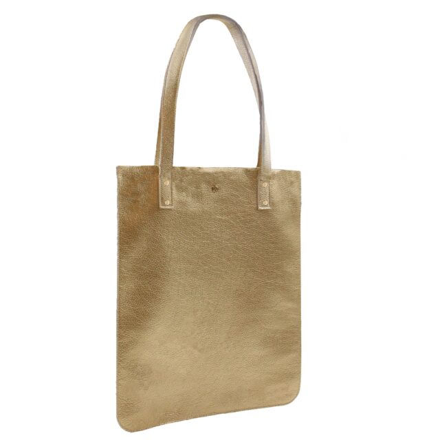 JULES & JENN - Sac cabas plat cuir grainé métallisé doré