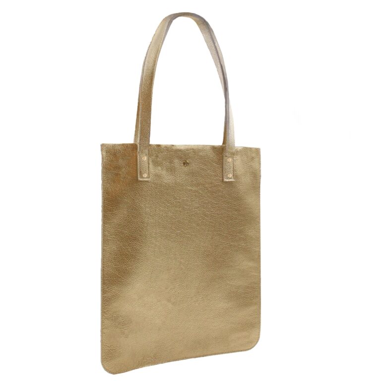 JULES & JENN - Sac cabas plat cuir grainé métallisé doré