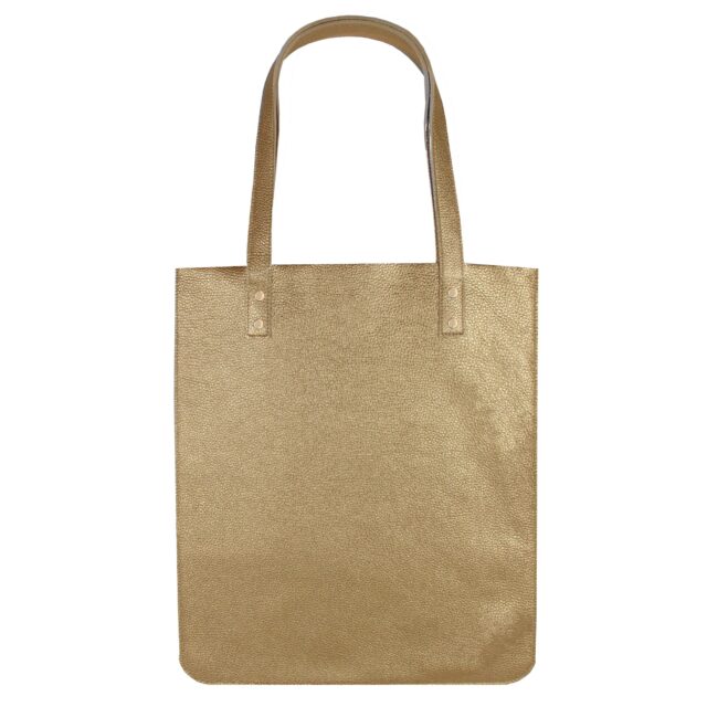 JULES & JENN - Sac cabas plat cuir grainé métallisé doré