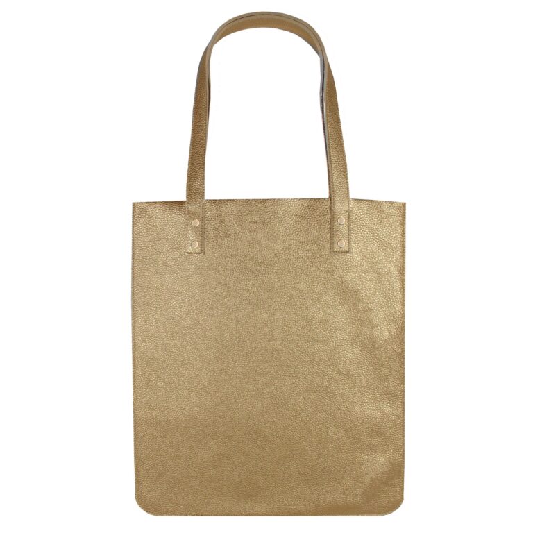 JULES & JENN - Sac cabas plat cuir grainé métallisé doré