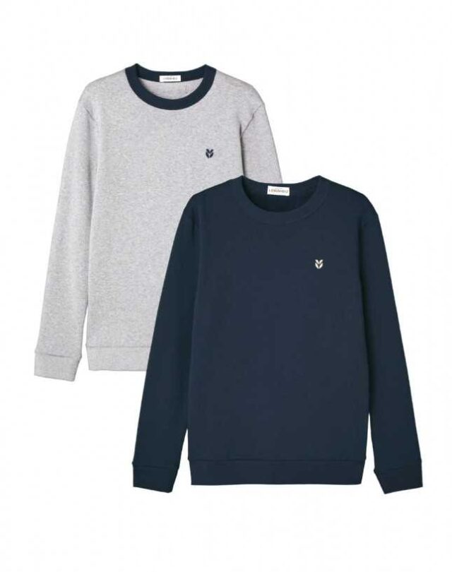 Lemahieu - 2x Sweat En Coton Bio Molleton - Gris - Marine  | Made In France | Lemahieu