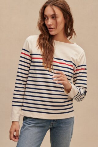 Marinière originale écru avec rayure rouge pour femme par la marque Le Minor Le Minor - Marinière originale écru avec rayure rouge pour femme