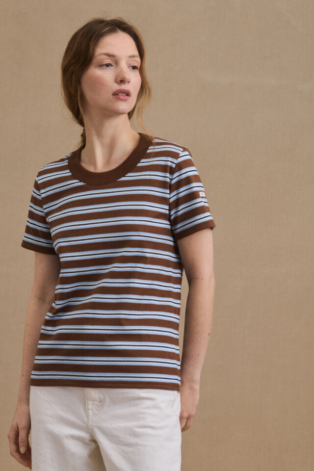 T-shirt rayé Vic marron par la marque Le Minor Le Minor - T-shirt rayé Vic marron