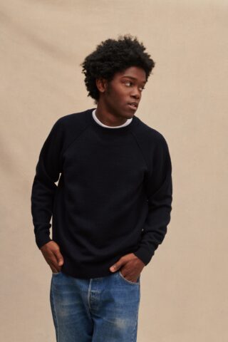 Le Minor - Sweat bleu marine en laine mérinos pour homme