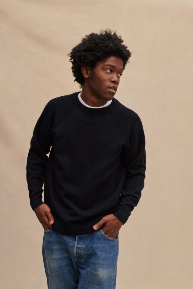 Le Minor - Sweat bleu marine en laine mérinos pour homme