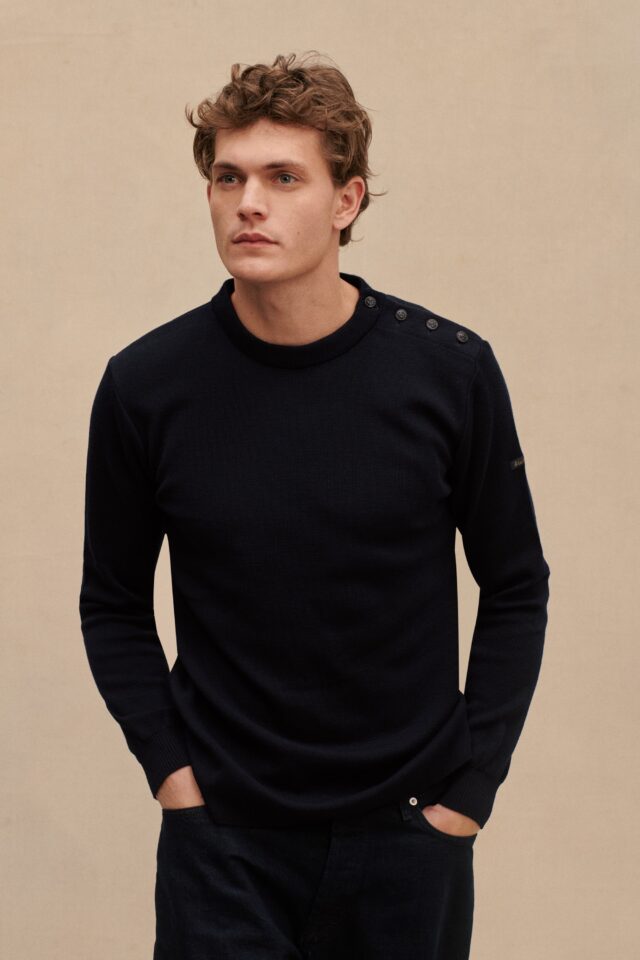 Le Minor - Pull marin en laine mérinos bleu marine pour Homme