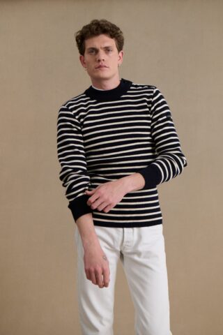 Le Minor - Pull marin rayé marine et écru pour homme