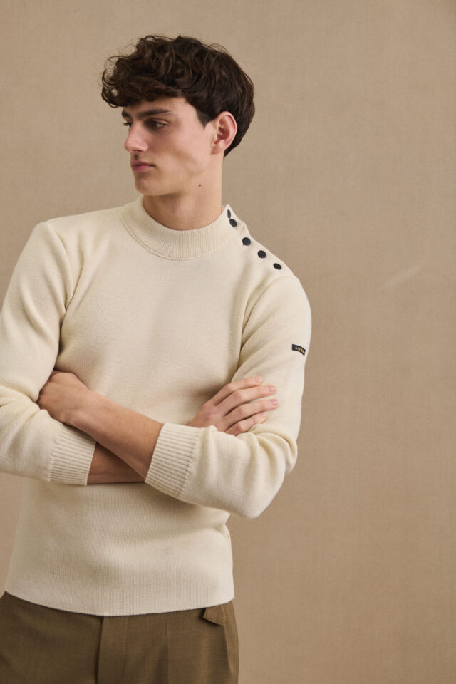 Pull marin écru pour homme par la marque Le Minor Le Minor - Pull marin écru pour homme