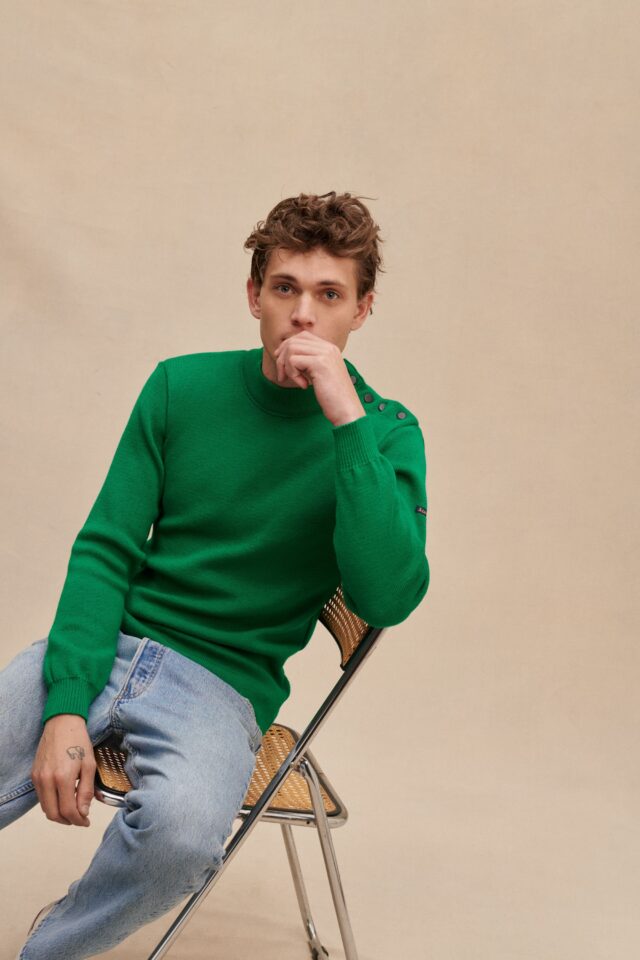 Pull marin vert pour homme par la marque Le Minor Le Minor - Pull marin vert pour homme
