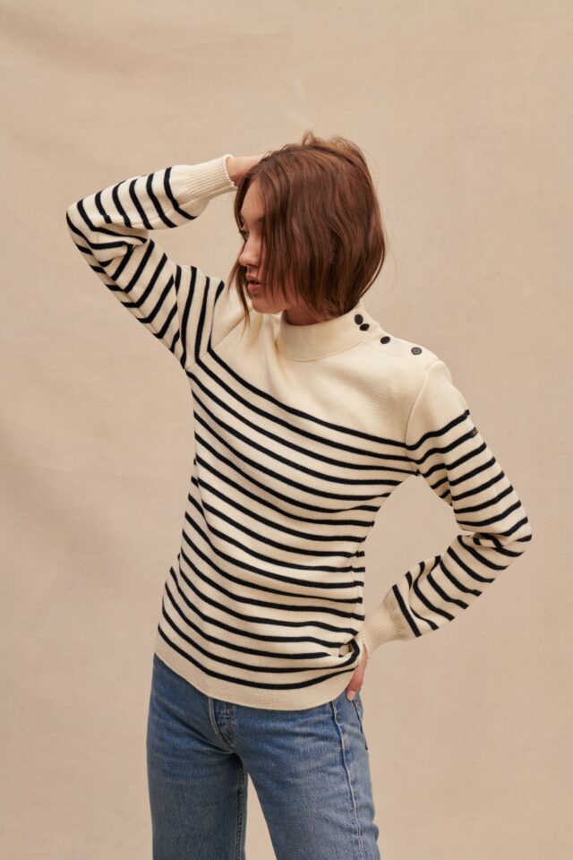 Pull marinière écru pour femme par la marque Le Minor Le Minor - Pull marinière écru pour femme