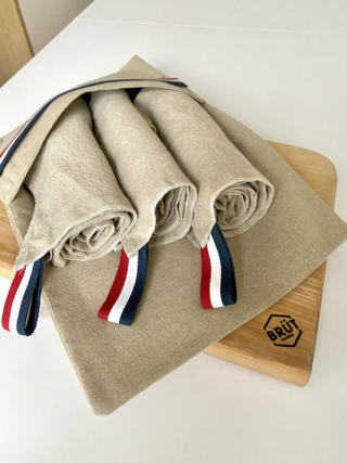 BRÜT - LOT DE 3 TORCHONS lin BBR & Pochette