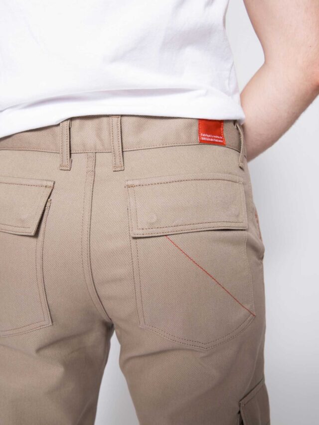 1083 - BERMUDA CARGO DROIT 179N coton bio denimoriginal uni beige Homme