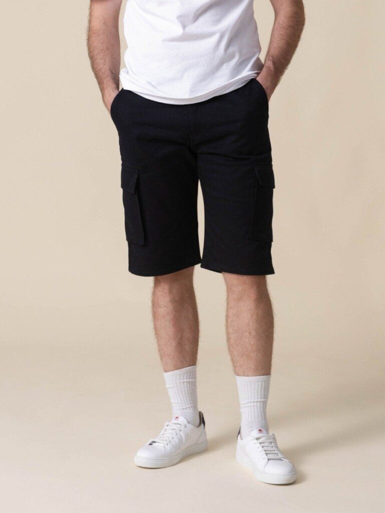 1083 - SHORT CARGO DROIT 179N coton bio denimoriginal uni noir Homme