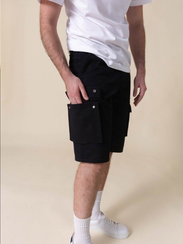 1083 - SHORT CARGO DROIT 179N coton bio denimoriginal uni noir Homme