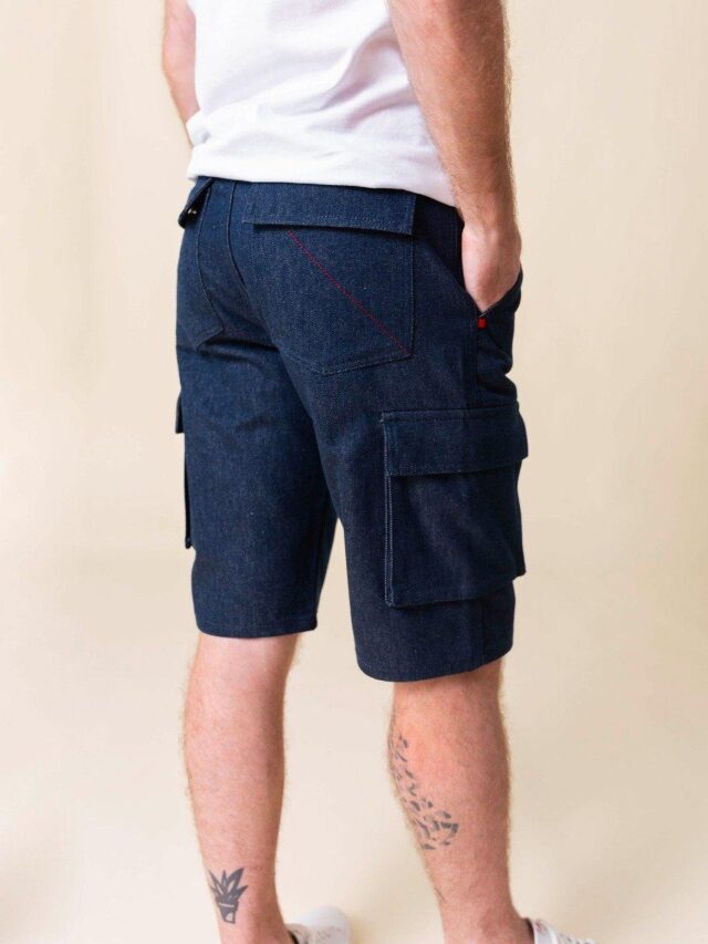 1083 - SHORT CARGO JEANS 179N coton bio superdenim bleu Homme