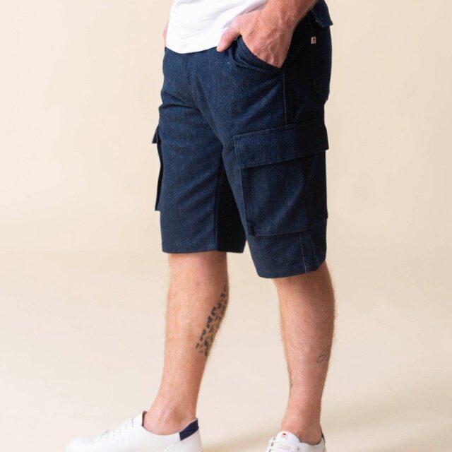 1083 - SHORT CARGO JEANS 179N coton bio superdenim bleu Homme