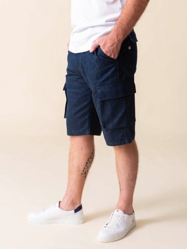 1083 - SHORT CARGO JEANS 179N coton bio superdenim bleu Homme