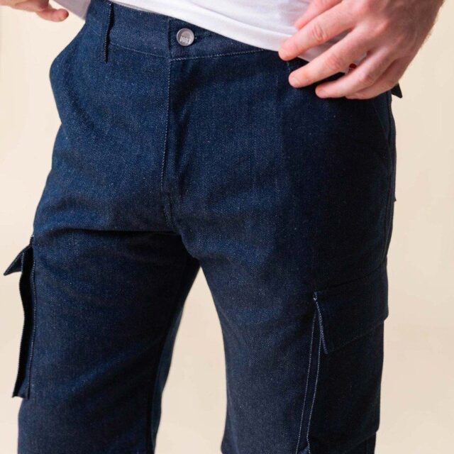 1083 - SHORT CARGO JEANS 179N coton bio superdenim bleu Homme