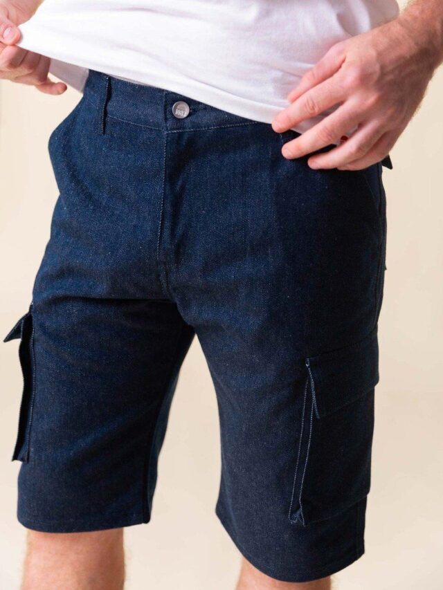 1083 - SHORT CARGO JEANS 179N coton bio superdenim bleu Homme